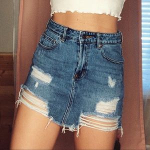 Distressed Denim Skirt